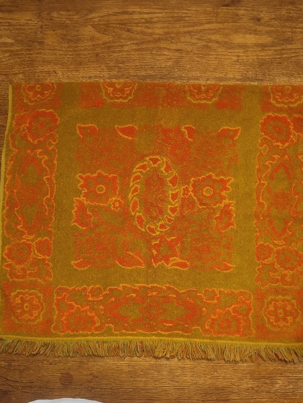 Vintage Floral Reddish Orange And 70s Green Bath Towel